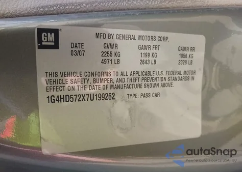 2007 Buick Lucerne Cxl из США, поврежденный, VIN 1G4HD572X7U199262